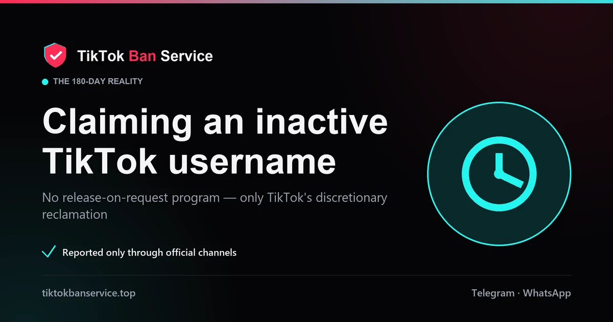 Claim an inactive TikTok username: TikTok's discretionary 180-day reclamation, not a release-on-request program