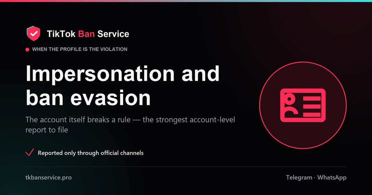 Report a TikTok impersonation or ban-evasion account: the strongest account-level reports when the profile itself breaks a rule