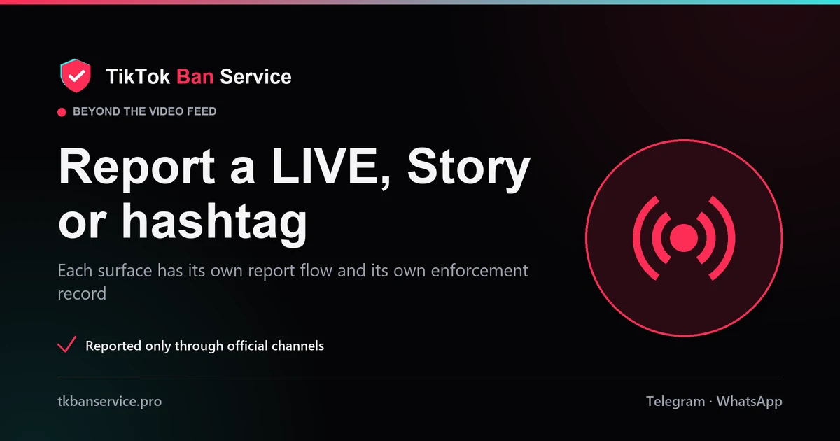 Report people on TikTok LIVE or report a TikTok filter from each surface's own report button
